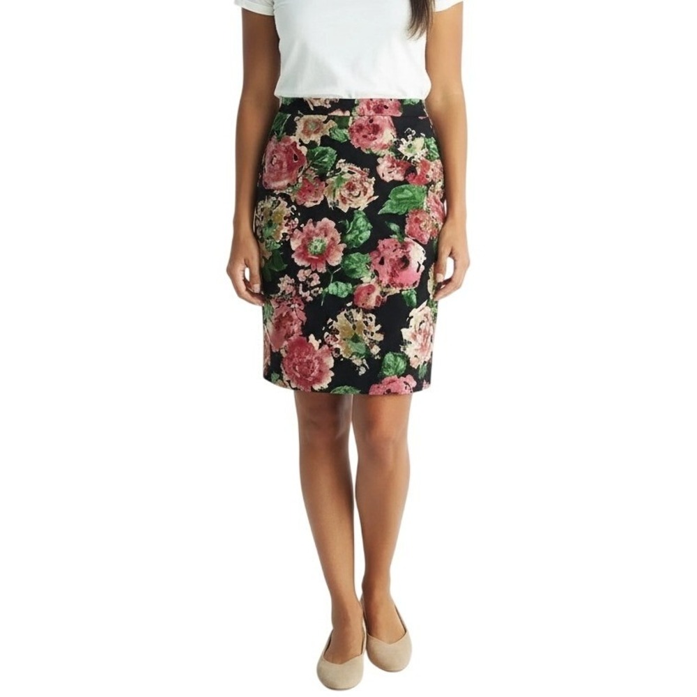 Talbots Skirt Women's Size 10 Petite 10P Black Pink Green Floral Pencil Skirt
